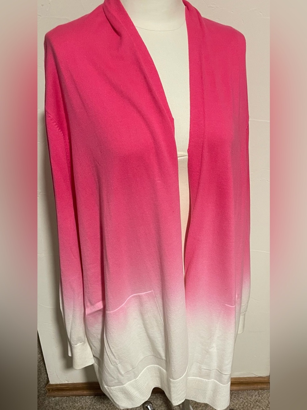 Fuchsia to White Ombre Open Cardigan Sweater 3X Pink